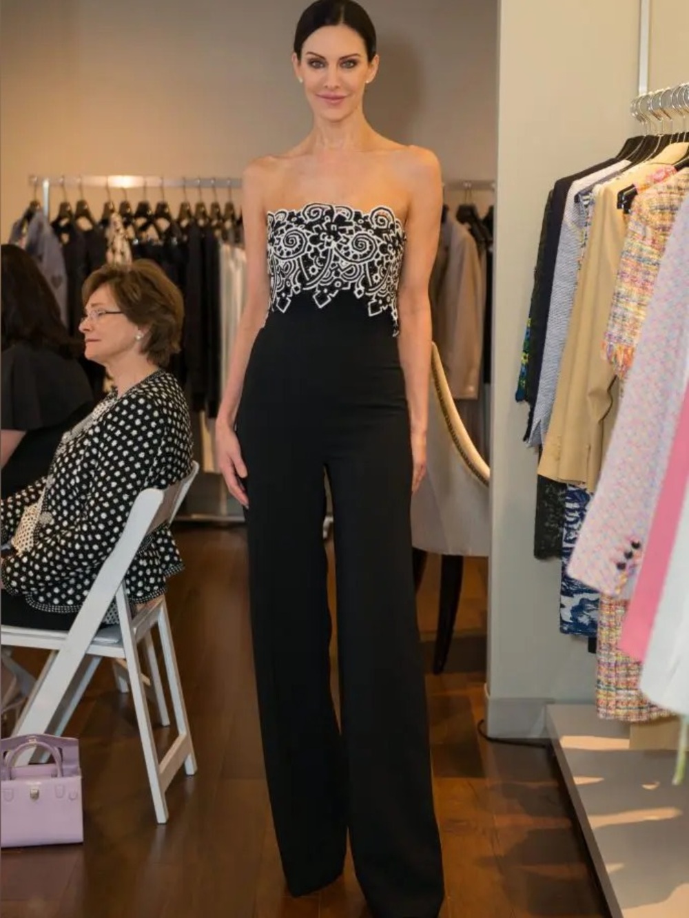 Lucian Matis Strapless Jumpsuit with Macrame Black White Size 6
